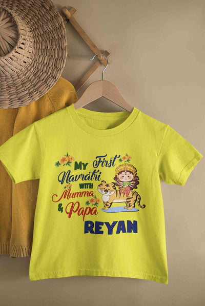 Custom Name My First Navratri With Mumma And Papa Half Sleeves T-Shirt for Boy-FunkyTeesClub