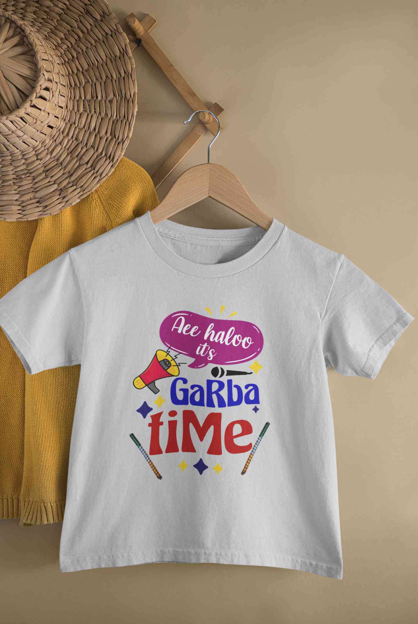 Ae Haloo Its Garba Time Navratri Half Sleeves T-Shirt For Girls -FunkyTeesClub