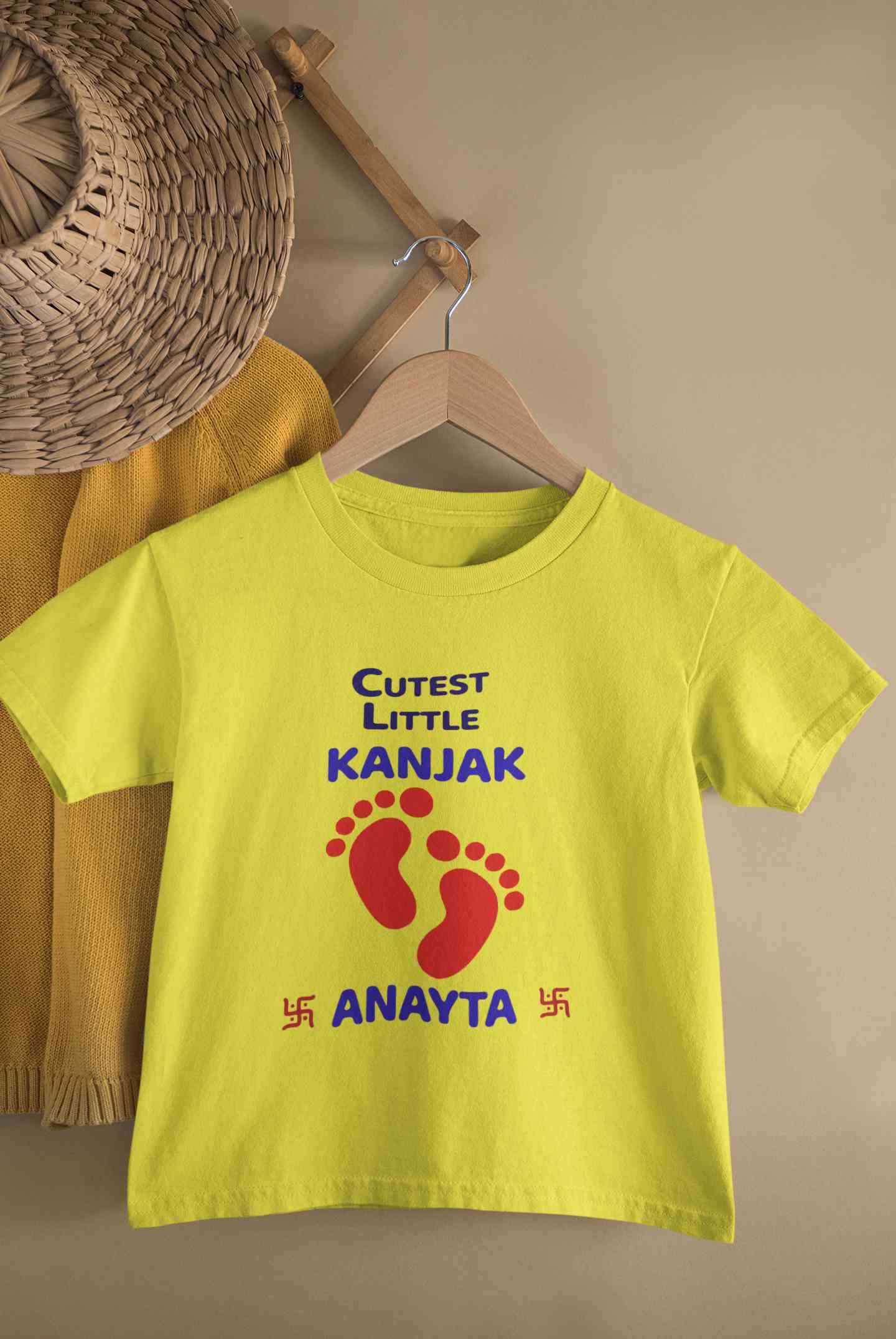 Custom Name Cutest Little Kanjak Navratri Half Sleeves T-Shirt For Girls -FunkyTeesClub