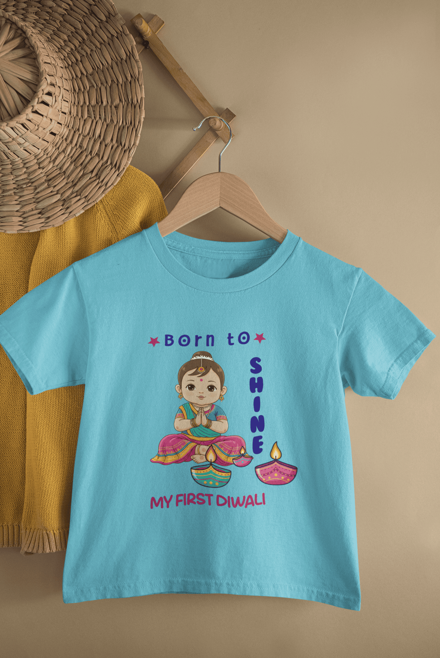 Born To Shine My First Diwali Half Sleeves T-Shirt For Girls -FunkyTeesClub