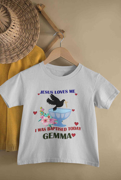 Custom Name Jesus Loves Me Baptism Christening Day Half Sleeves T-Shirt for Boy-FunkyTeesClub