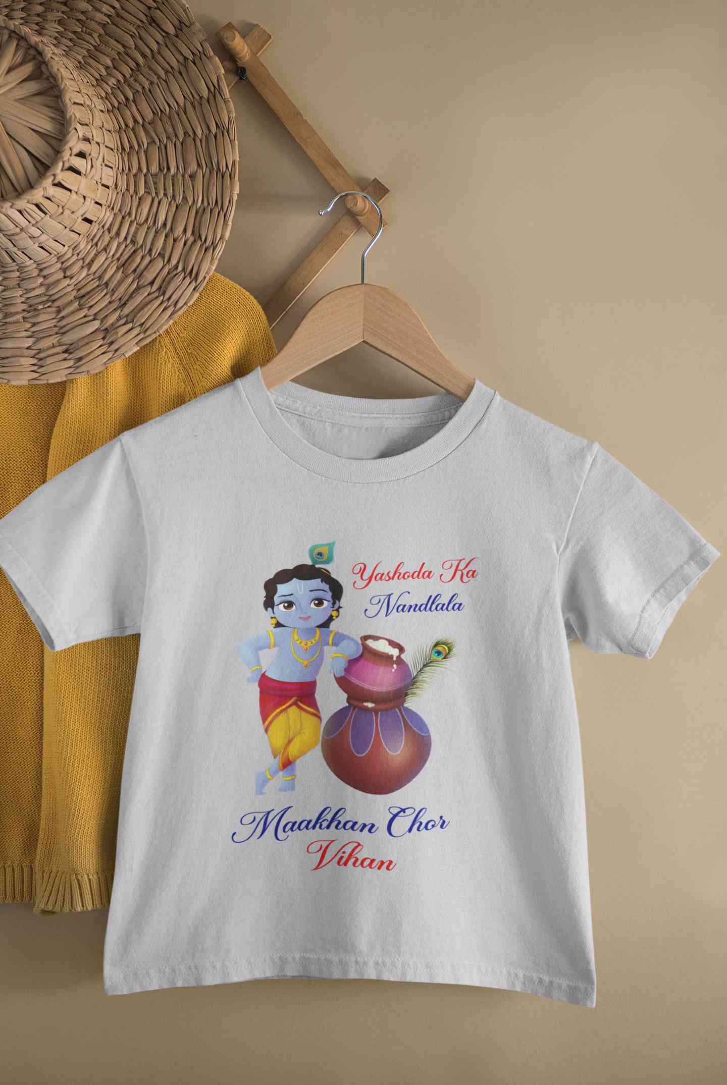 Yashoda Ka Nandlala Maakhan Chor Janmashtami Half Sleeves T-Shirt for Boy-FunkyTeesClub