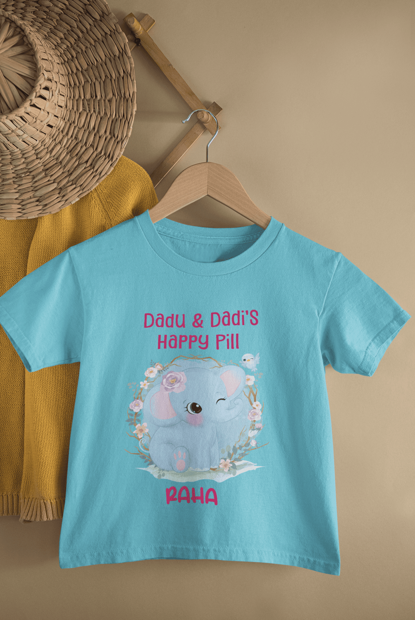 Custom Name Dadu Dadis Happy Pill New Born Half Sleeves T-Shirt For Girls -FunkyTeesClub