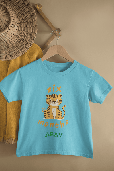 Custom Name Six Months Birthday Half Sleeves T-Shirt for Boys -FunkyTeesClub