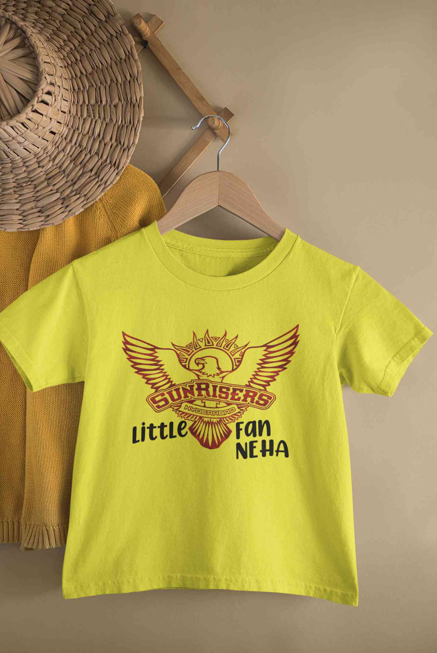 Custom Name IPL SRH Sunrisers Hyderabad Little Fan Half Sleeves T-Shirt For Girls -FunkyTeesClub