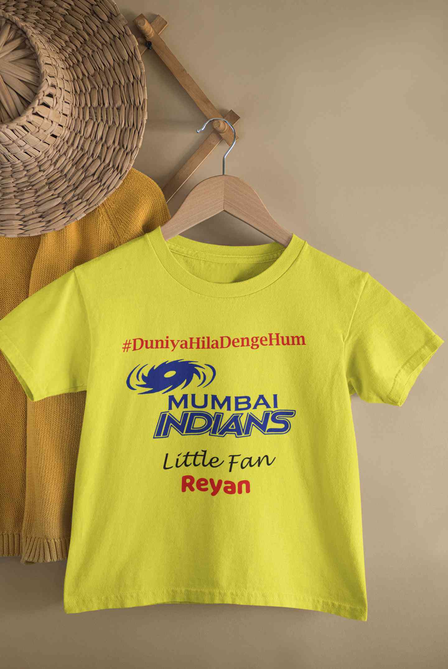 Custom Name IPL MI Mumbai Indians Duniya Hila Denge Hum Boy Half Sleeves T-Shirt for Boy-FunkyTeesClub