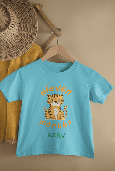 Custom Name Eleven Months Birthday Half Sleeves T-Shirt for Boys -FunkyTeesClub