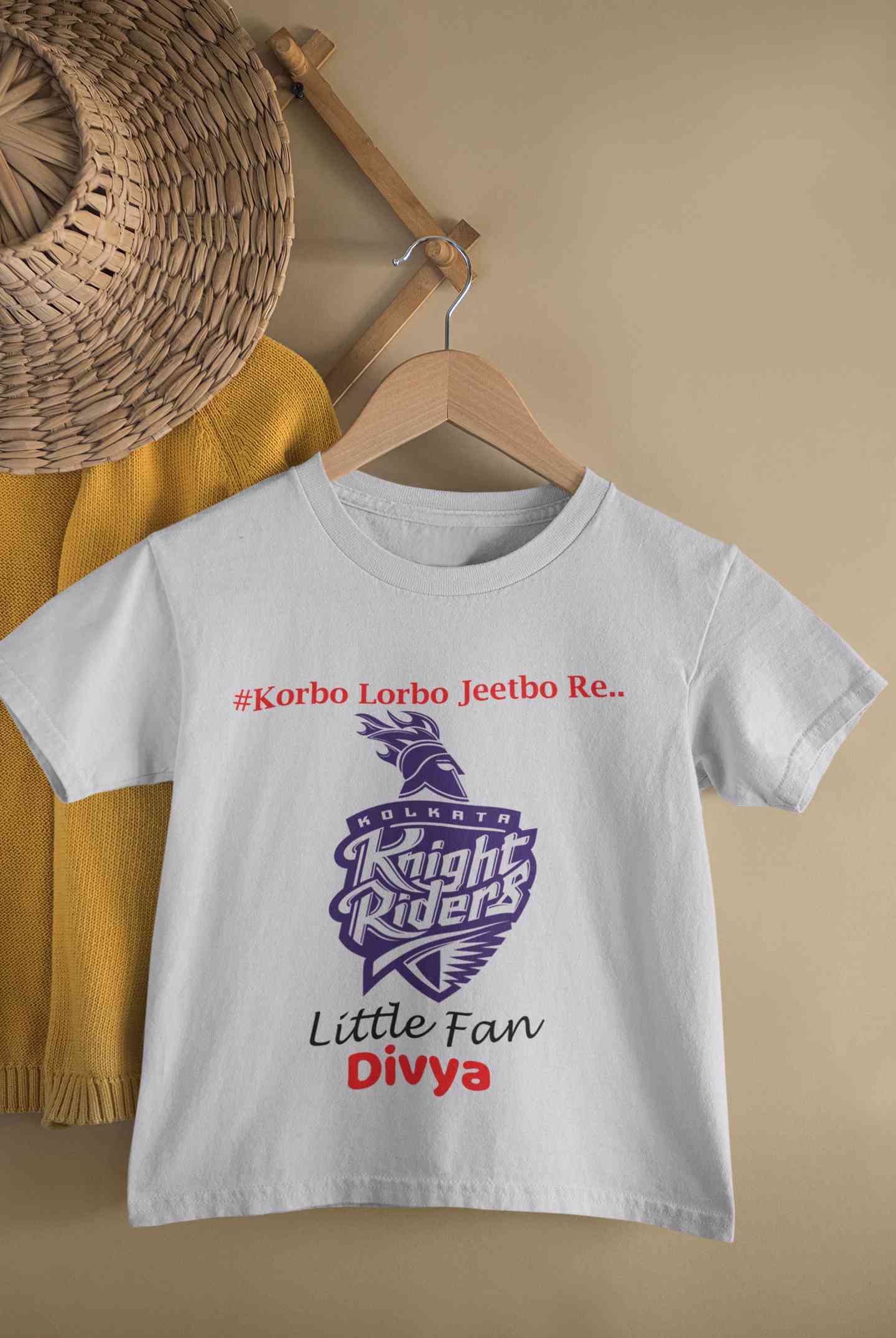Custom Name IPL KKR Kolkata Knight Riders Korbo Lorbo Jeetbo Re Half Sleeves T-Shirt For Girls -FunkyTeesClub