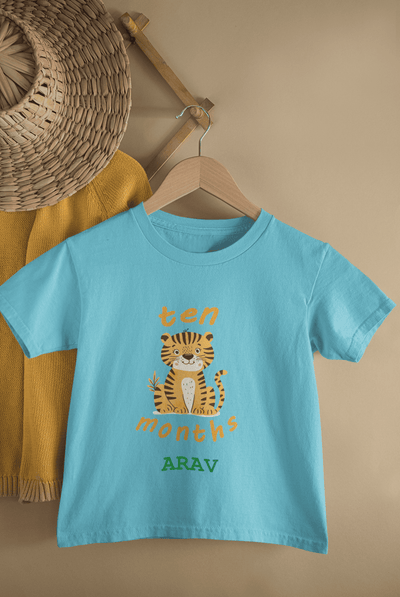 Custom Name Ten Months Birthday Half Sleeves T-Shirt for Boys -FunkyTeesClub