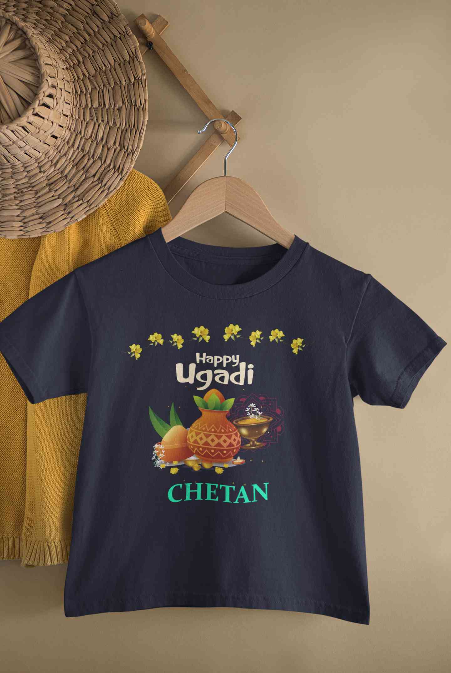 Custom Name Happy Ugadi Half Sleeves T-Shirt for Boy-FunkyTeesClub