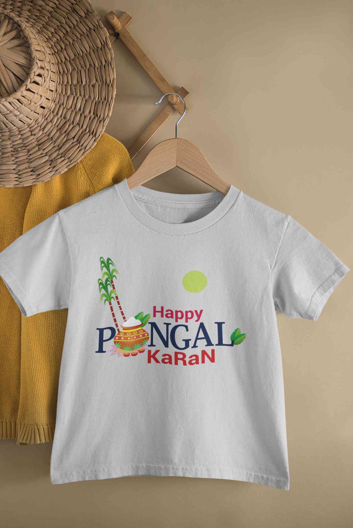 Custom Name Happy Pongal Half Sleeves T-Shirt for Boy-FunkyTeesClub