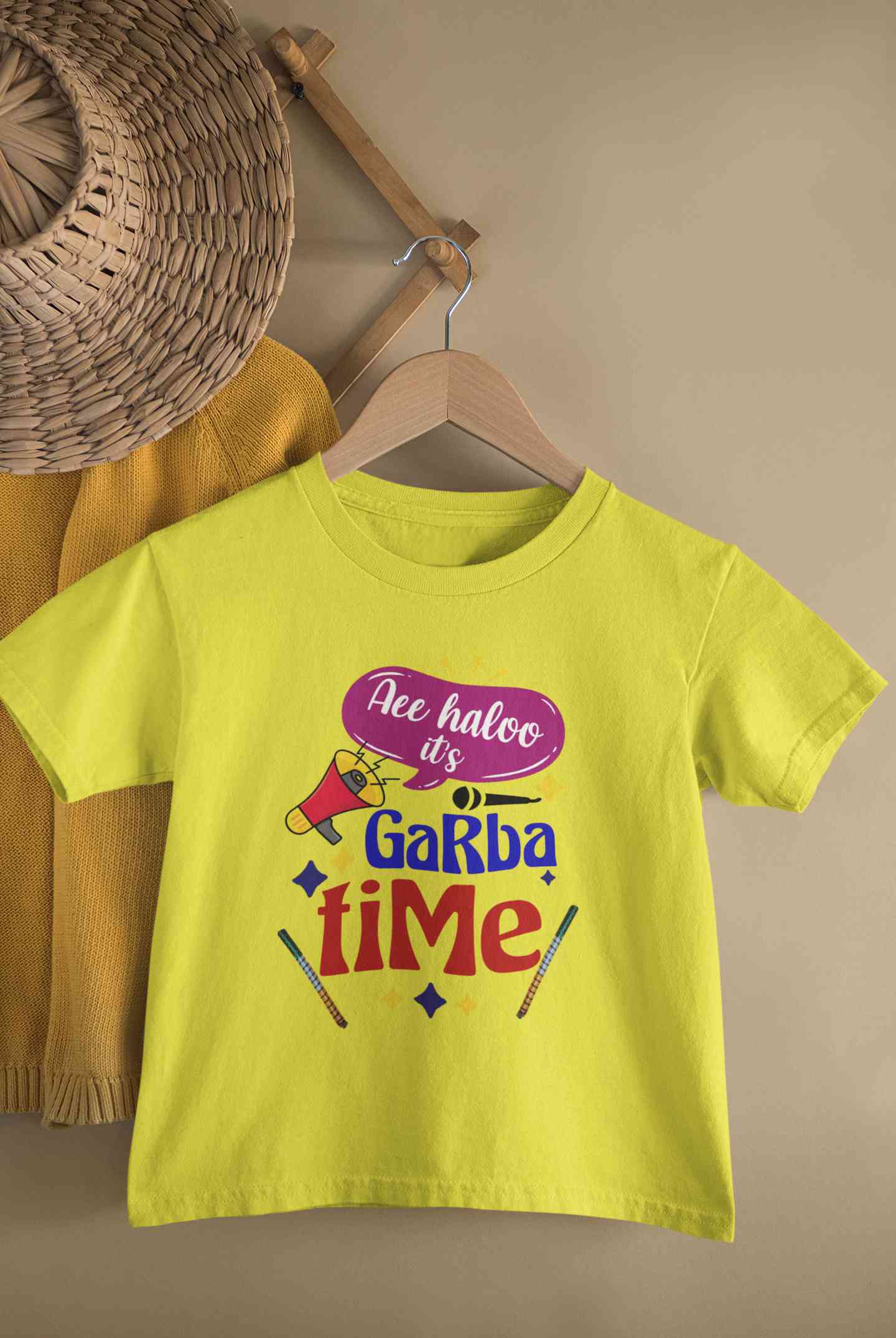 Ae Haloo Its Garba Time Navratri Half Sleeves T-Shirt for Boy-FunkyTeesClub