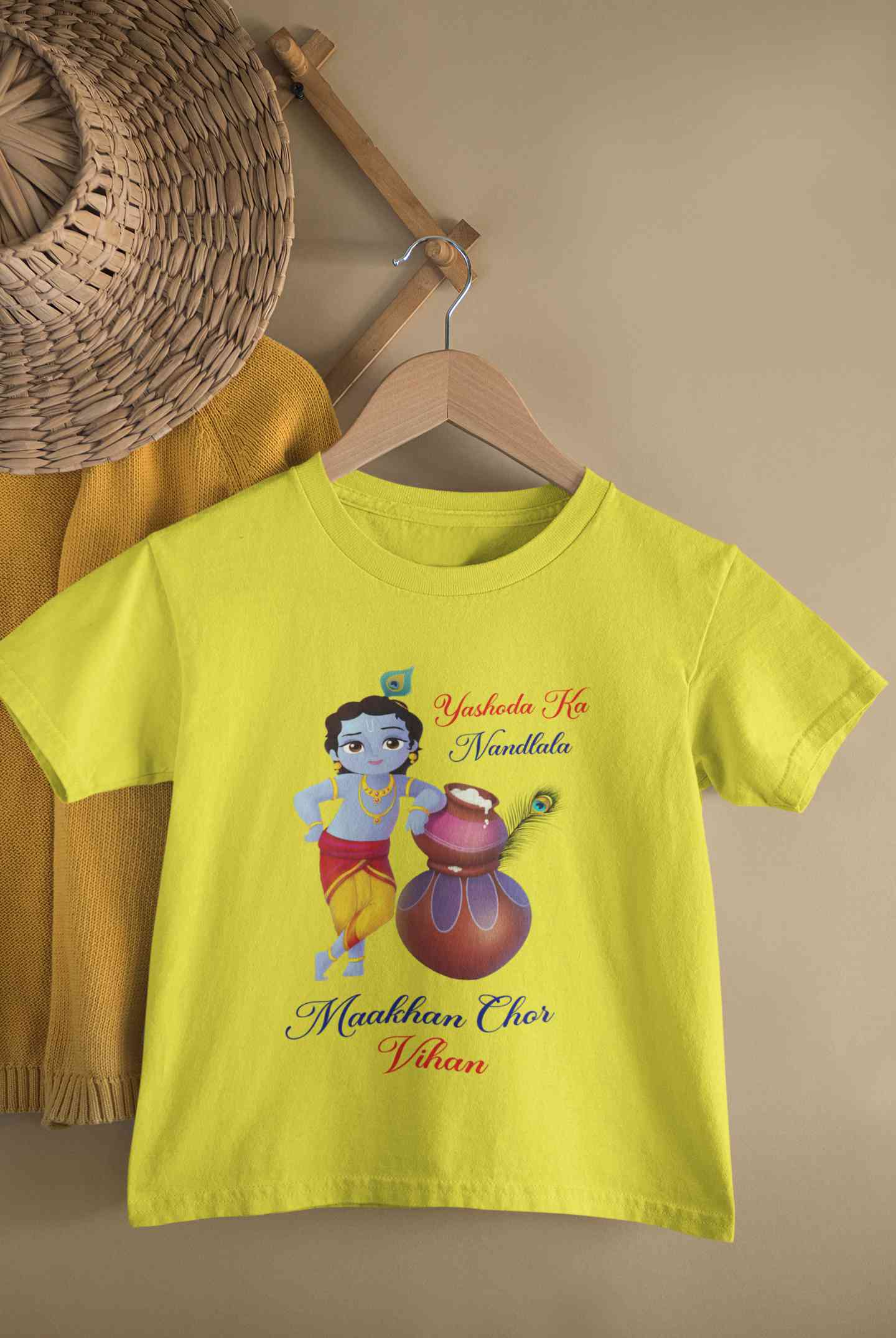 Yashoda Ka Nandlala Maakhan Chor Janmashtami Half Sleeves T-Shirt for Boy-FunkyTeesClub