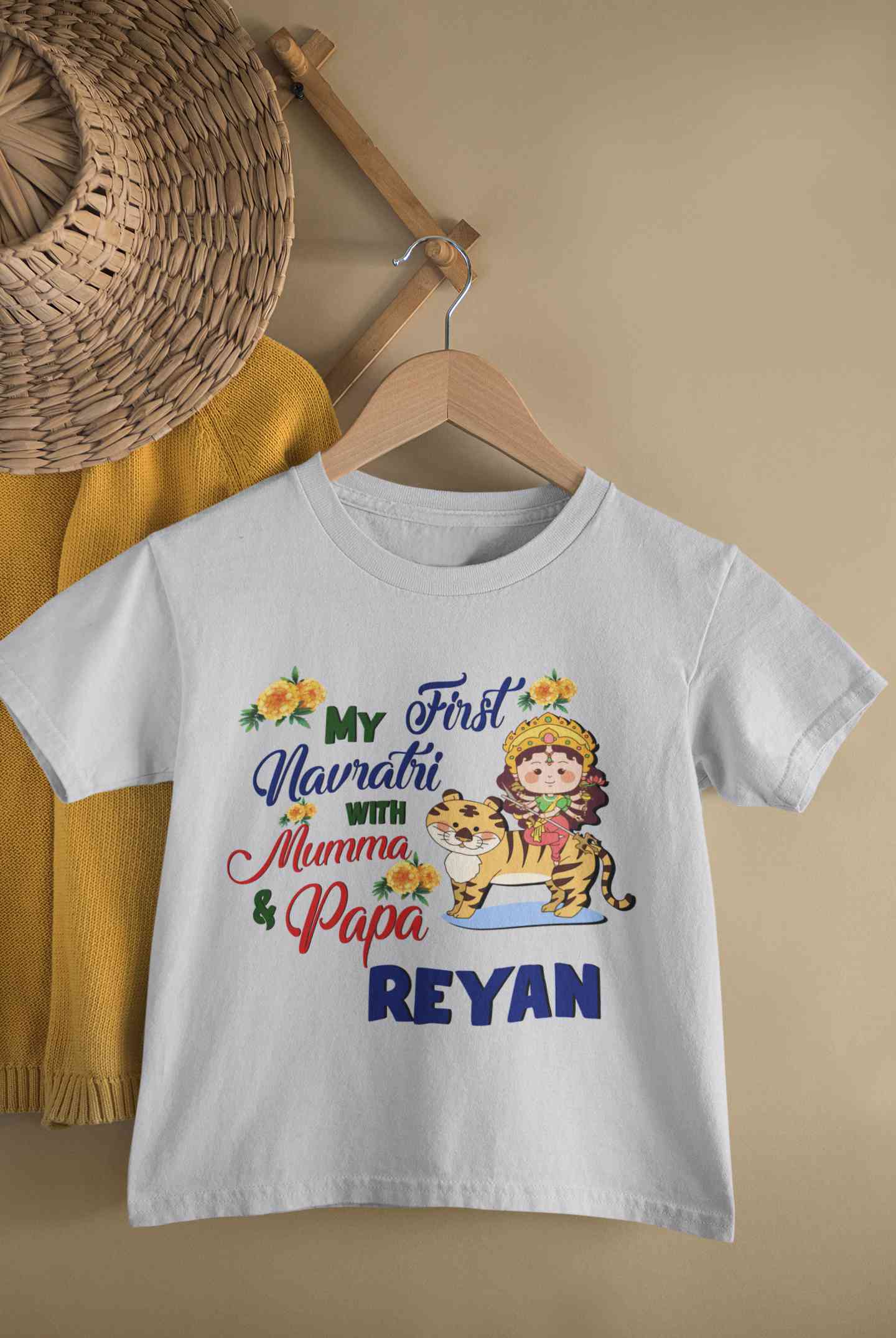 Custom Name My First Navratri With Mumma And Papa Half Sleeves T-Shirt for Boy-FunkyTeesClub