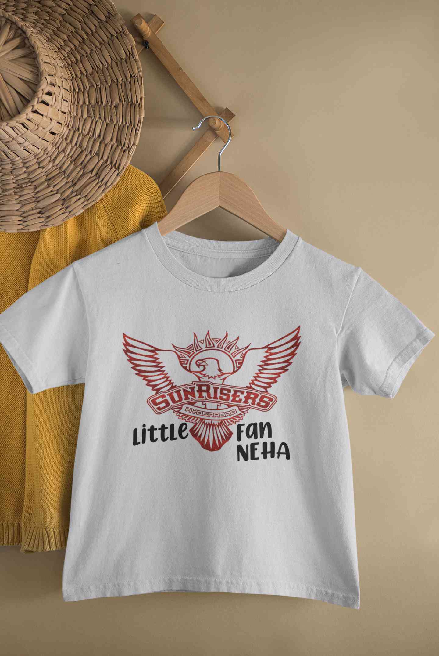 Custom Name IPL SRH Sunrisers Hyderabad Little Fan Half Sleeves T-Shirt For Girls -FunkyTeesClub