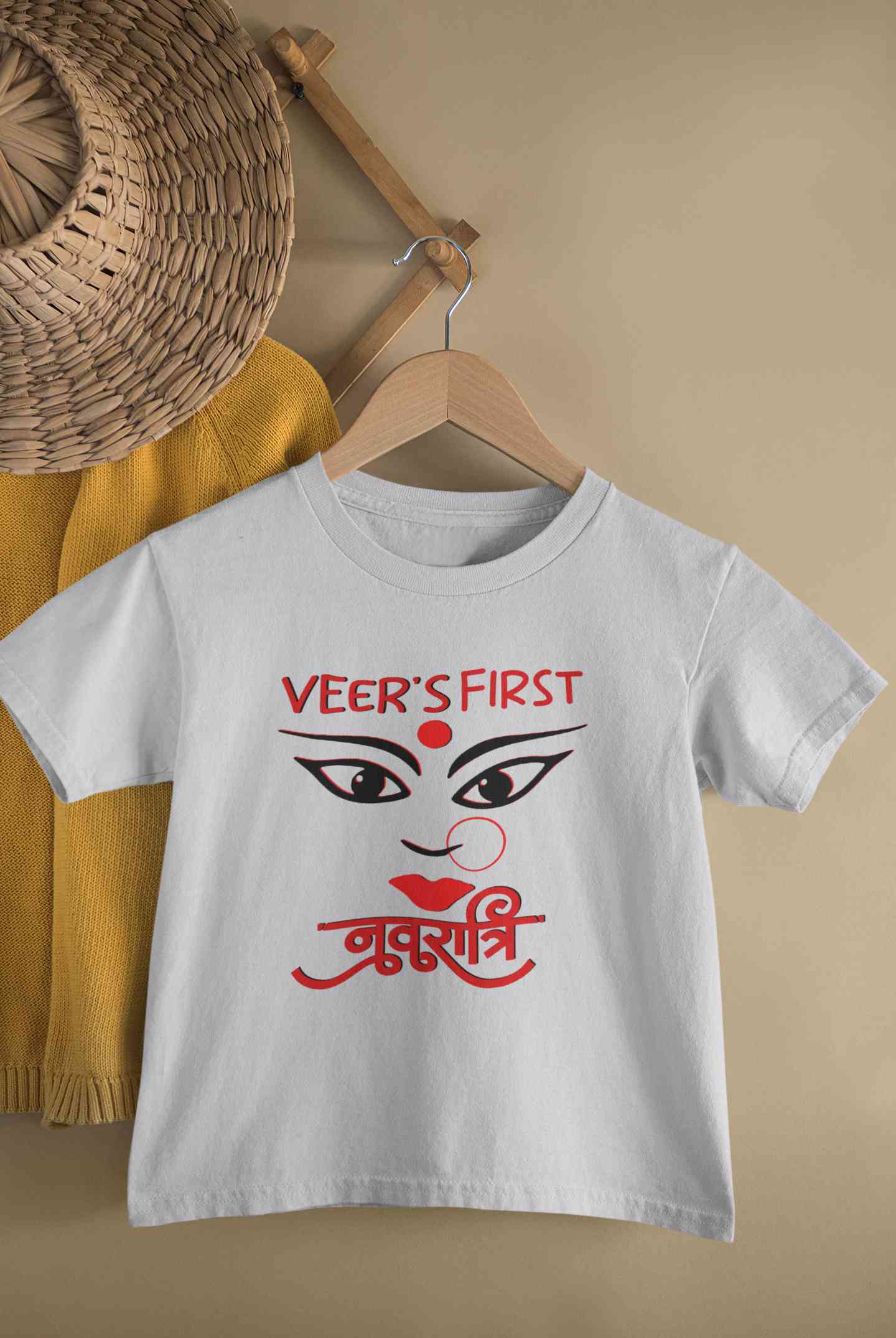 Custom Name First Navratri Durga Pooja Half Sleeves T-Shirt for Boy-FunkyTeesClub