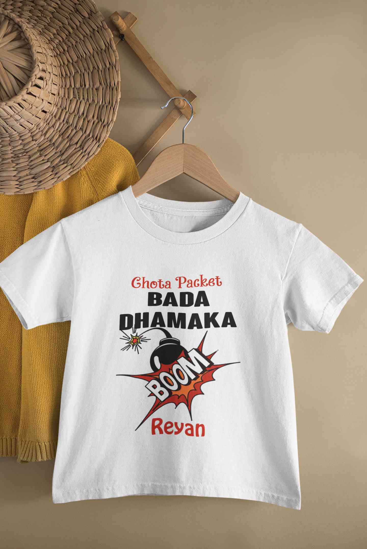 Custom Name Chota Packet Bada Dhamaka Diwali Half Sleeves T-Shirt for Boy-FunkyTeesClub