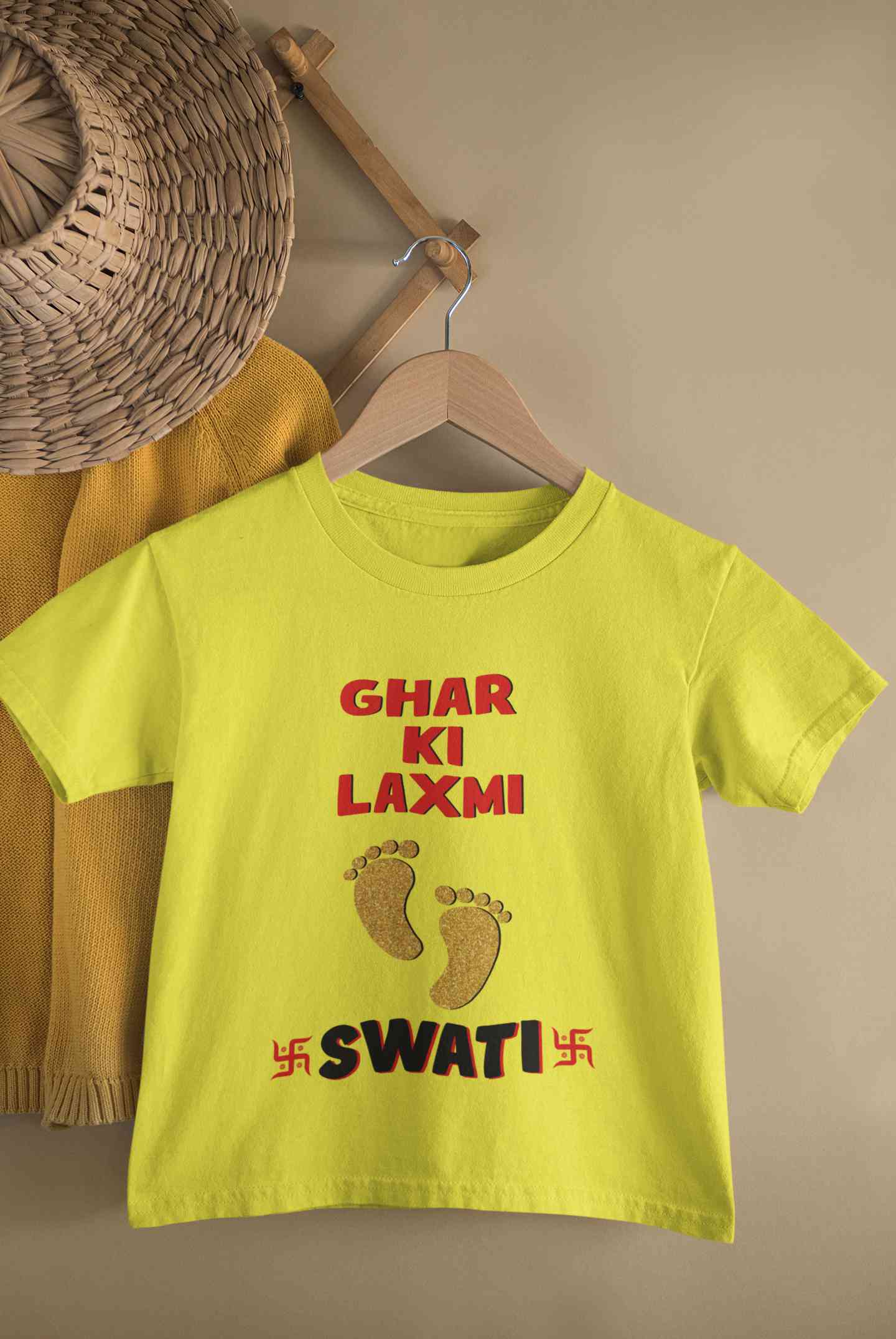 Custom Name Ghar Ki Laxmi Half Sleeves T-Shirt For Girls -FunkyTeesClub