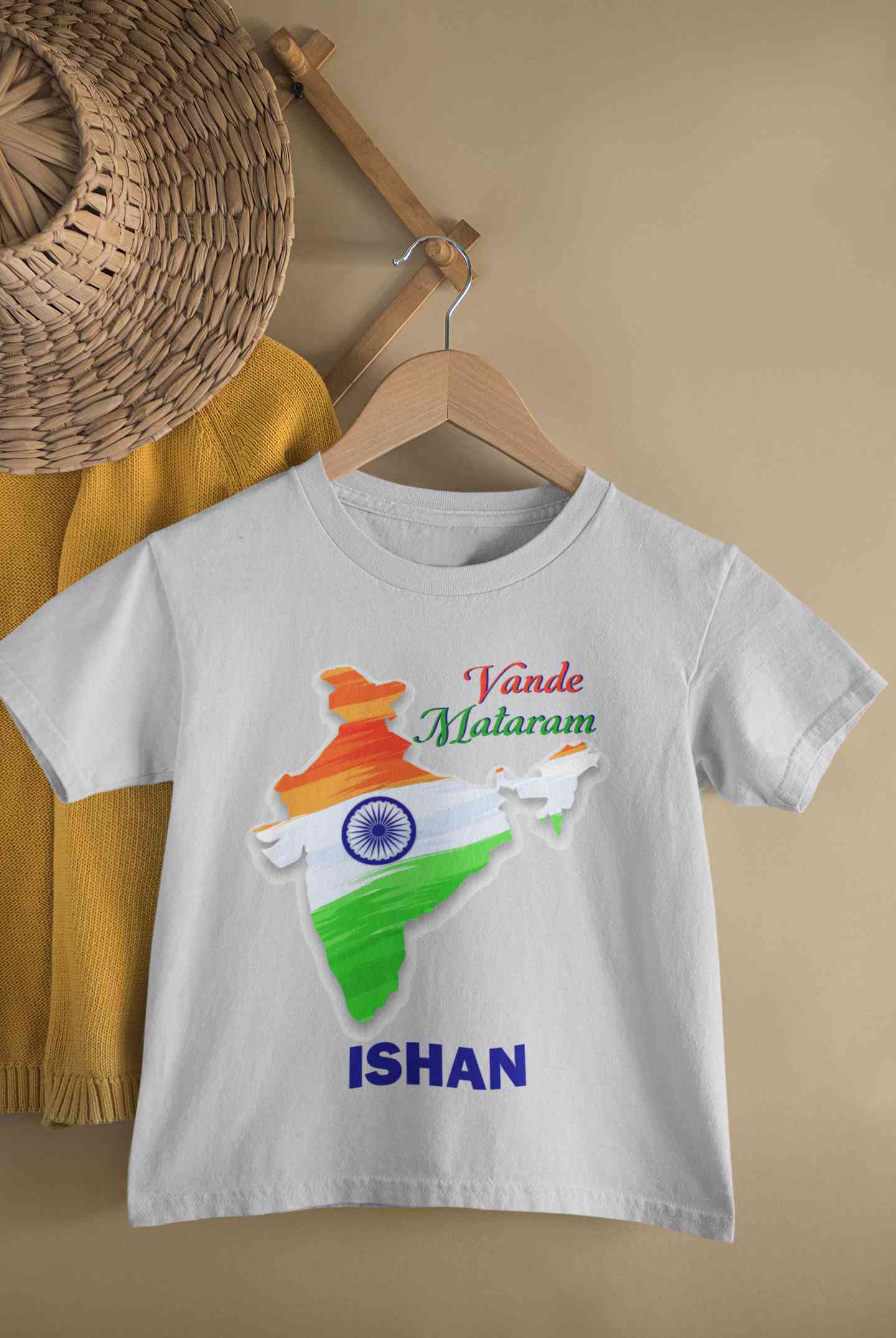 Custom Name Vande Mataram Independence Day Half Sleeves T-Shirt for Boy-FunkyTeesClub