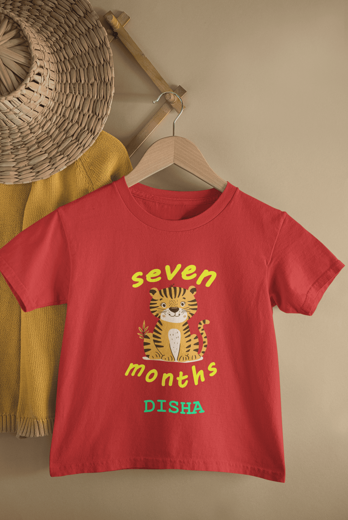 Custom Name Seven Month Birthday Half Sleeves T-Shirt For Girls -FunkyTeesClub