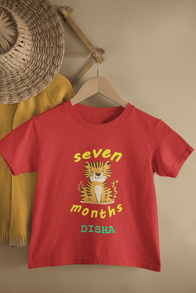 Custom Name Seven Month Birthday Half Sleeves T-Shirt For Girls -FunkyTeesClub
