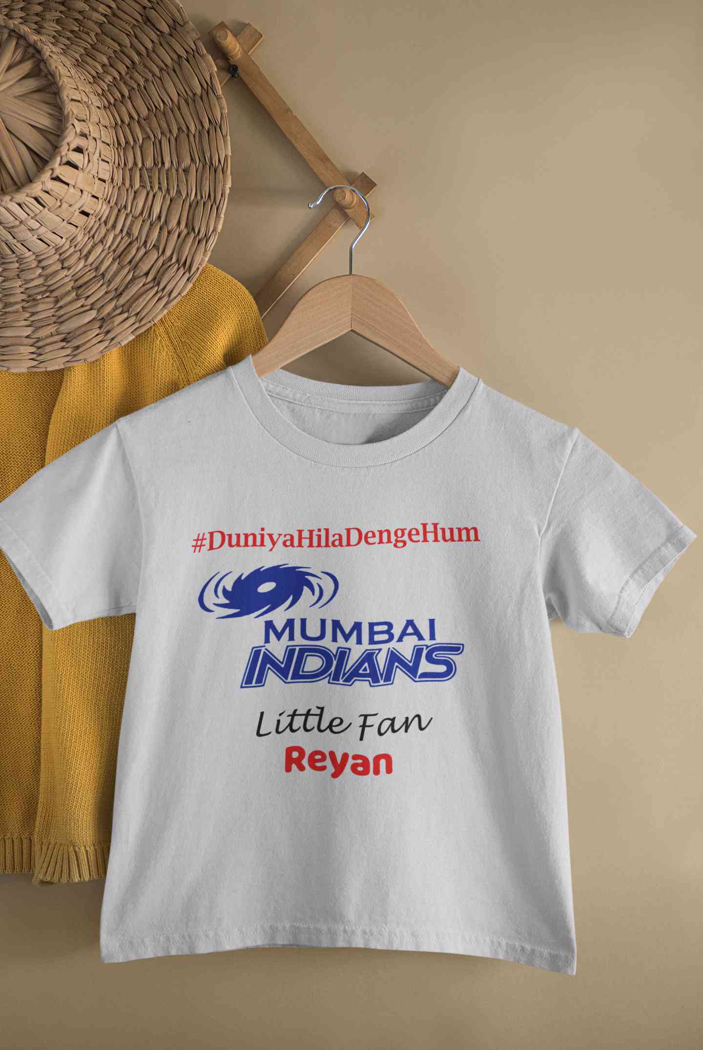 Custom Name IPL MI Mumbai Indians Duniya Hila Denge Hum Boy Half Sleeves T-Shirt for Boy-FunkyTeesClub