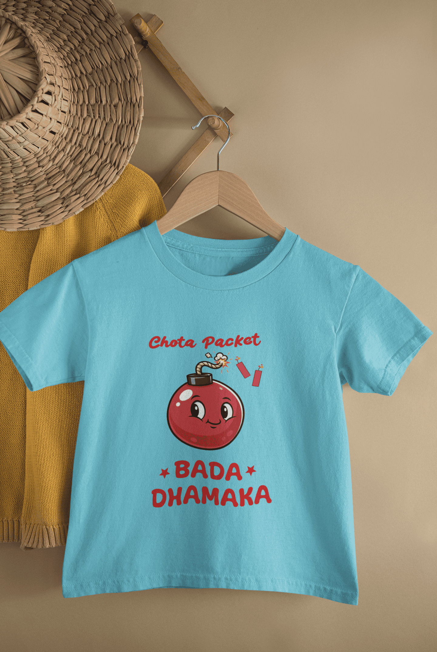 Chota Packet Bada Dhamaka Diwali Half Sleeves T-Shirt for Boys -FunkyTeesClub