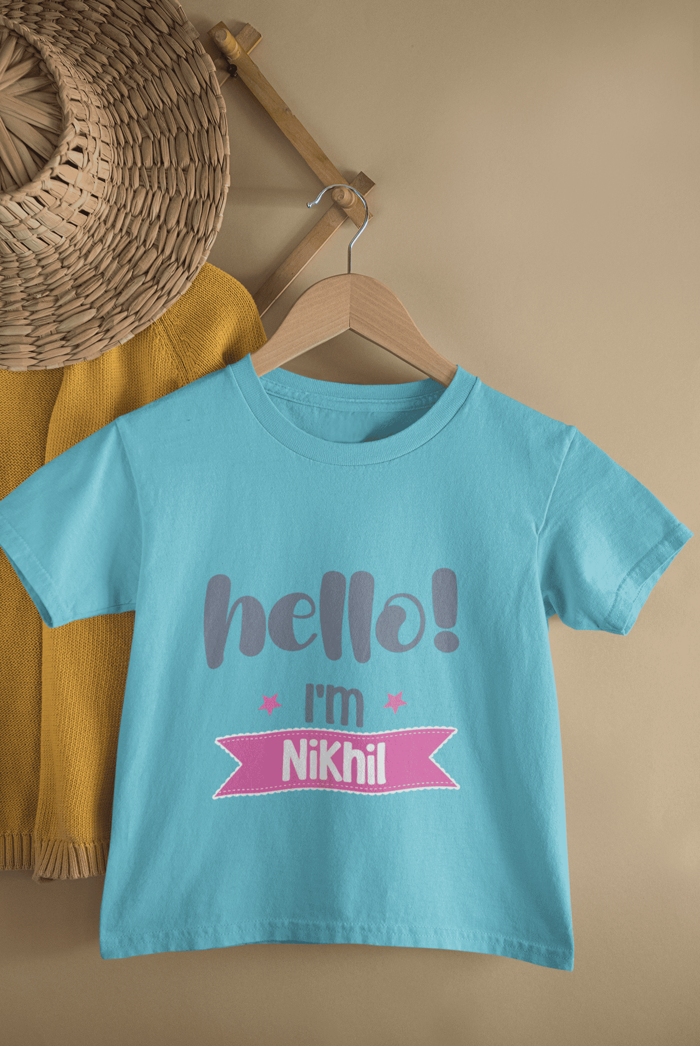 Custom Name Hello New Born Half Sleeves T-Shirt for Boys -FunkyTeesClub