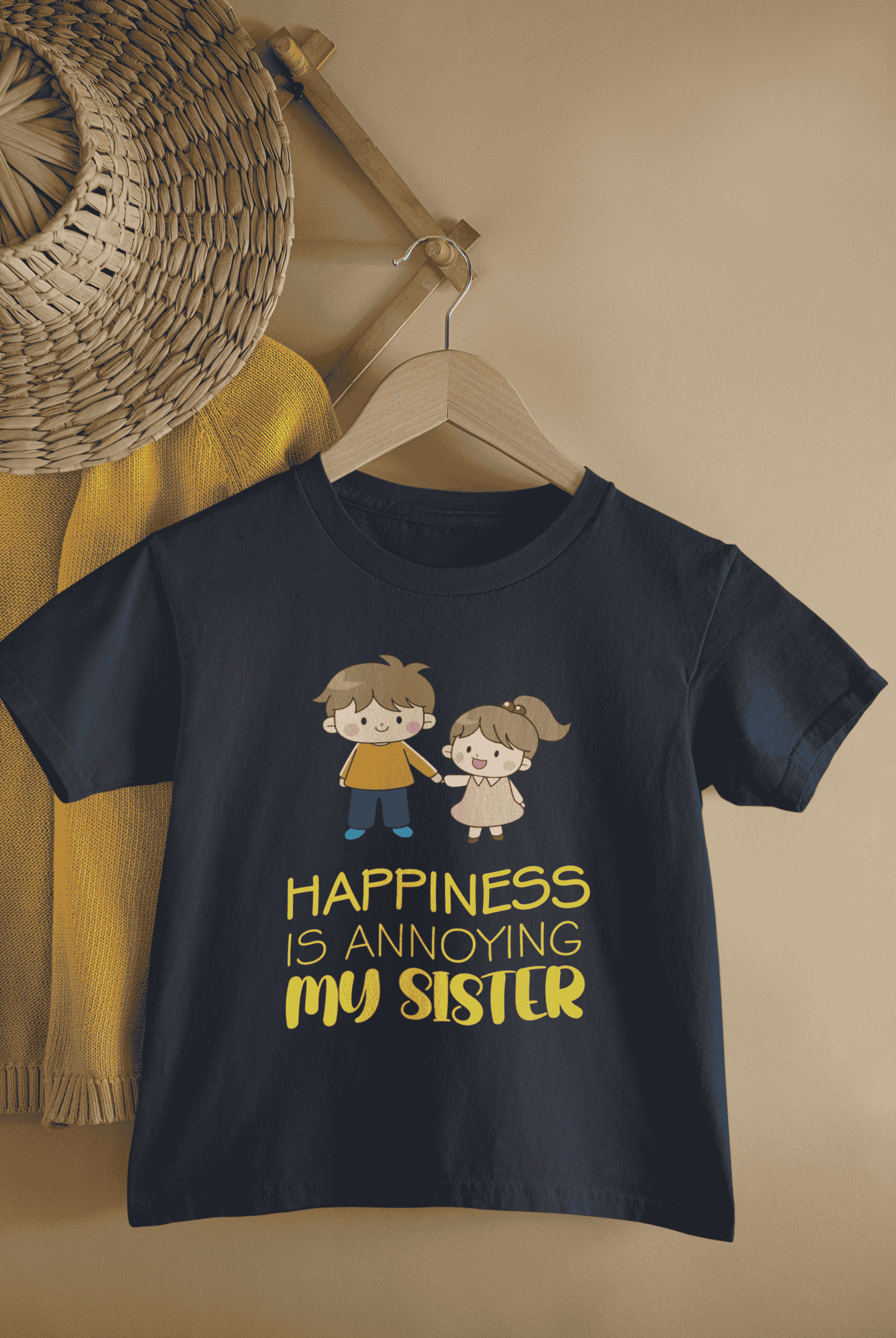 Happiness Is Annoying My Sister Rakshabandhan Half Sleeves T-Shirt for Boys -FunkyTeesClub