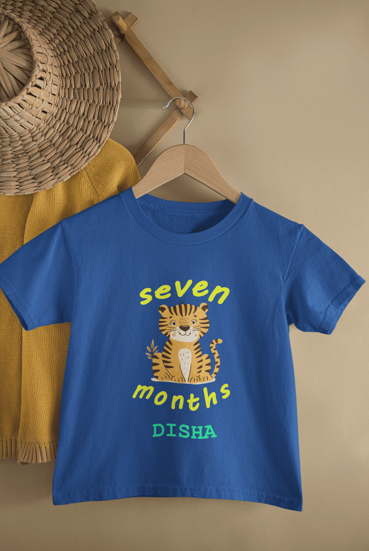 Custom Name Seven Month Birthday Half Sleeves T-Shirt For Girls -FunkyTeesClub