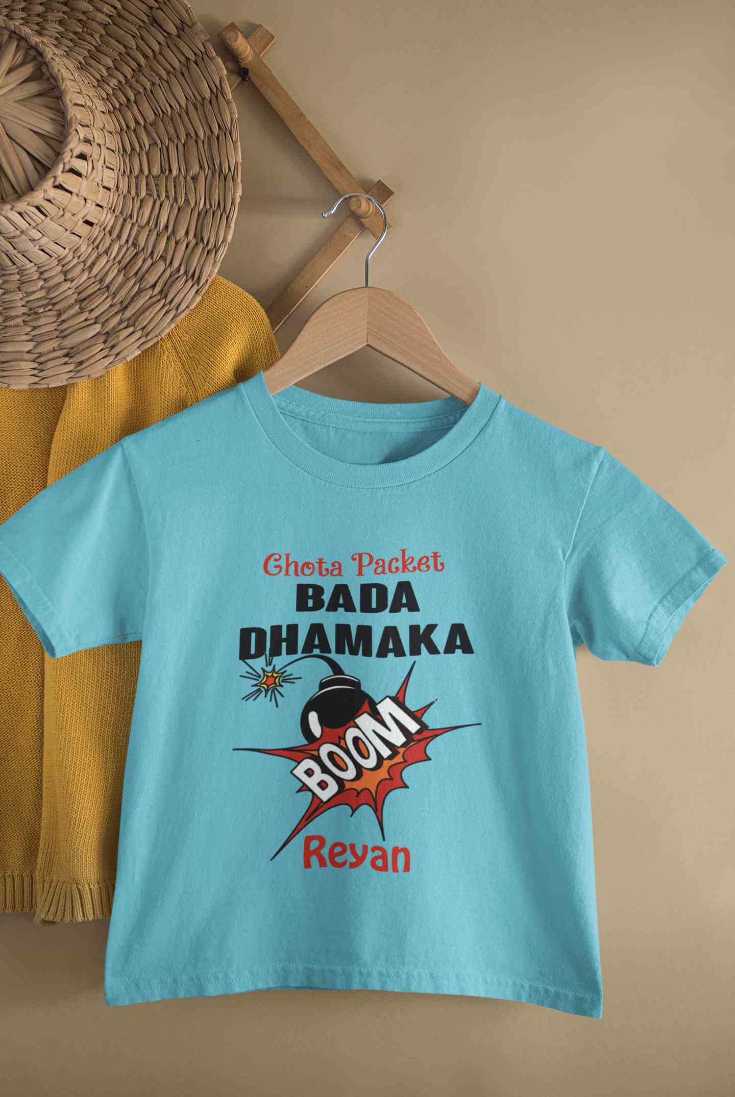 Custom Name Chota Packet Bada Dhamaka Diwali Half Sleeves T-Shirt for Boy-FunkyTeesClub