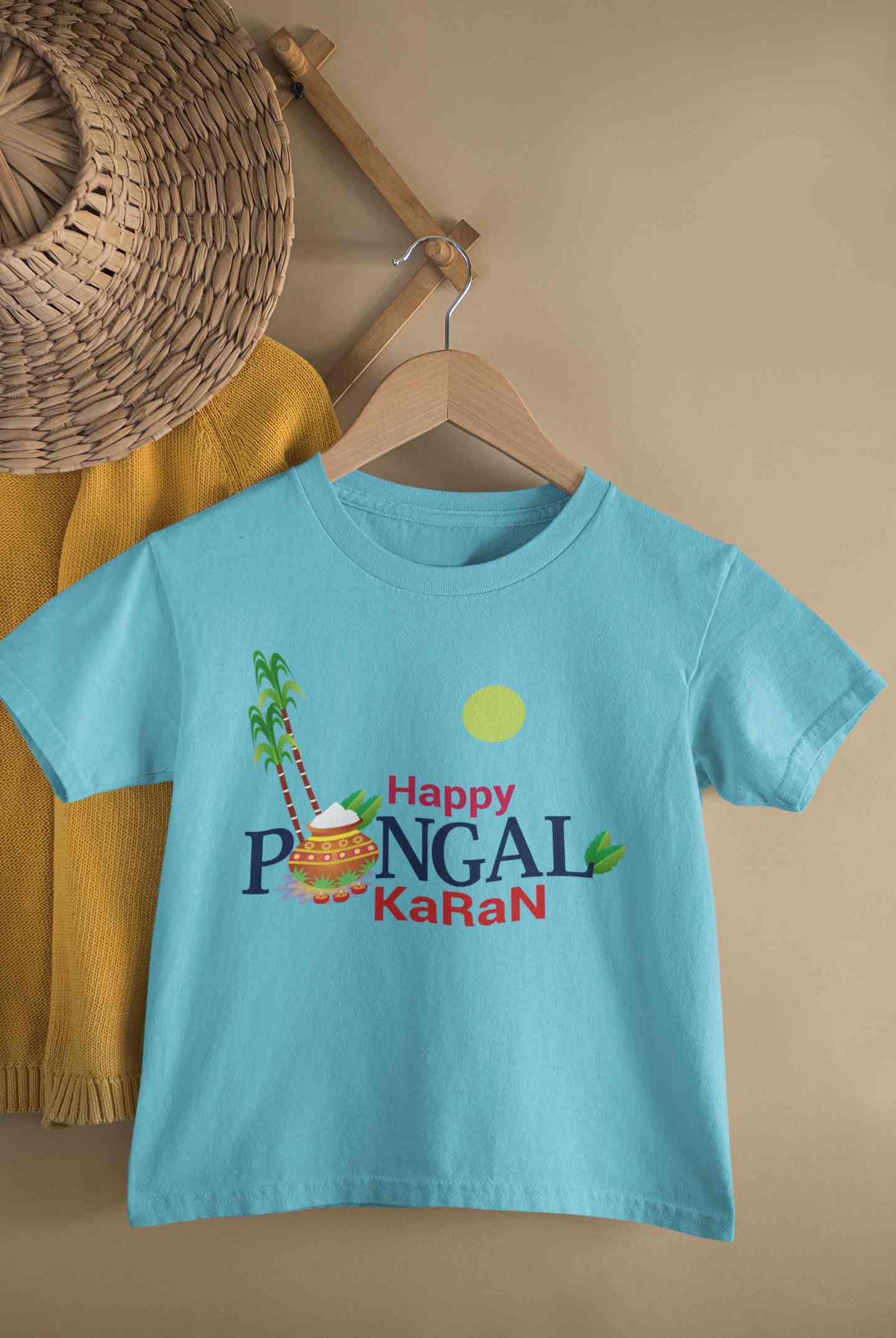Custom Name Happy Pongal Half Sleeves T-Shirt for Boy-FunkyTeesClub
