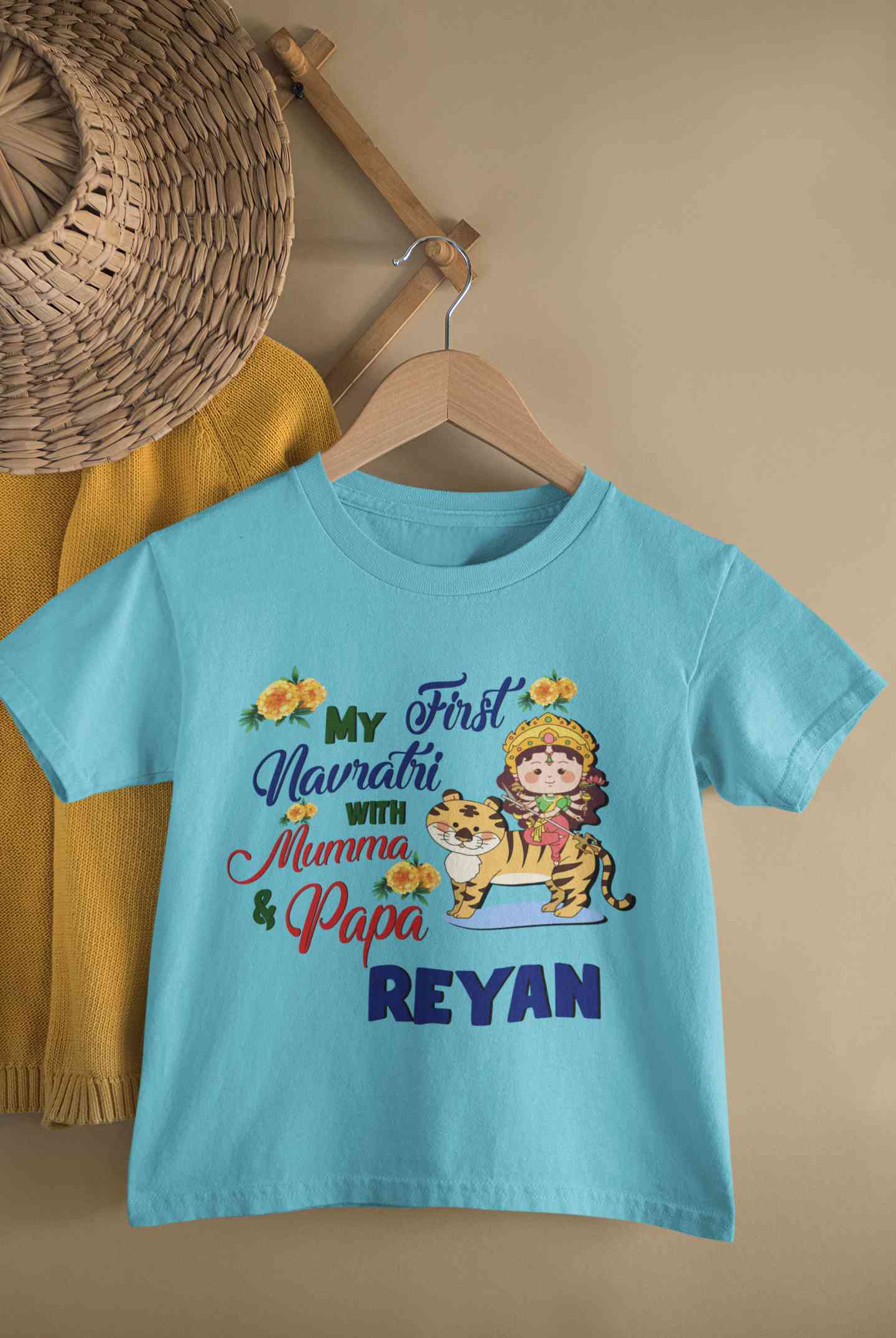 Custom Name My First Navratri With Mumma And Papa Half Sleeves T-Shirt for Boy-FunkyTeesClub