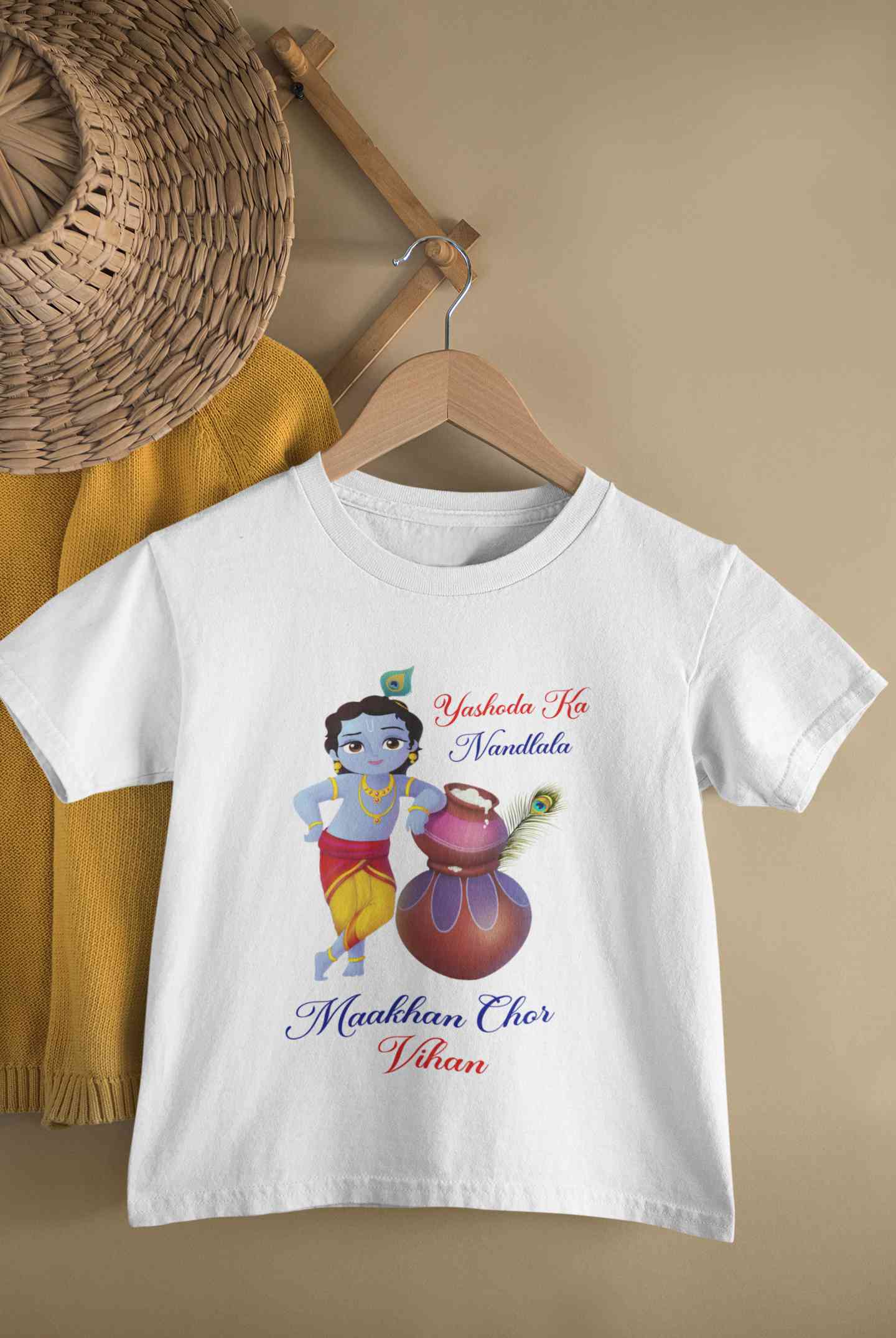 Yashoda Ka Nandlala Maakhan Chor Janmashtami Half Sleeves T-Shirt for Boy-FunkyTeesClub