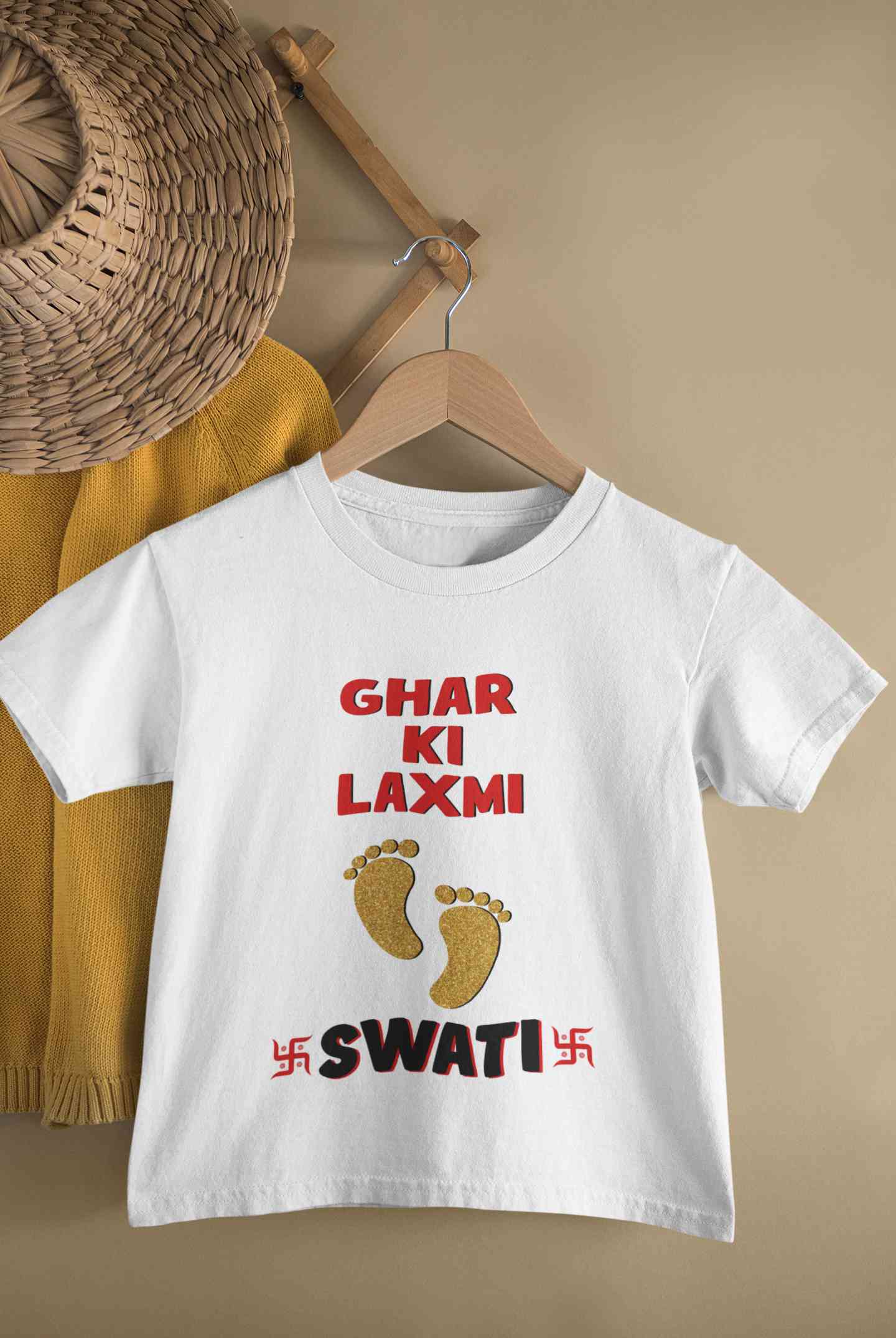 Custom Name Ghar Ki Laxmi Half Sleeves T-Shirt For Girls -FunkyTeesClub