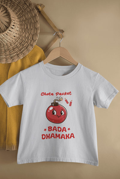 Chota Packet Bada Dhamaka Diwali Half Sleeves T-Shirt For Girls -FunkyTeesClub