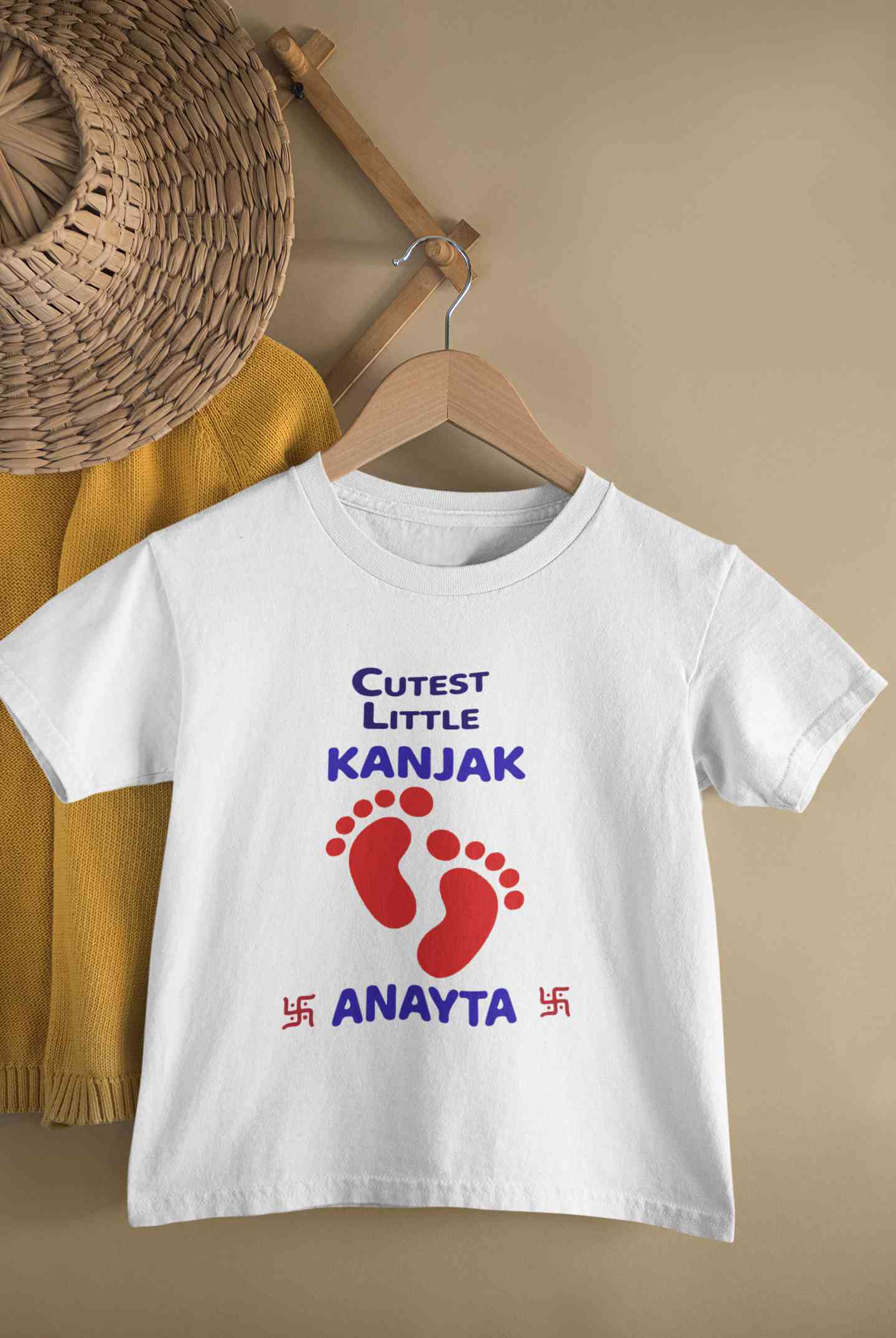 Custom Name Cutest Little Kanjak Navratri Half Sleeves T-Shirt For Girls -FunkyTeesClub
