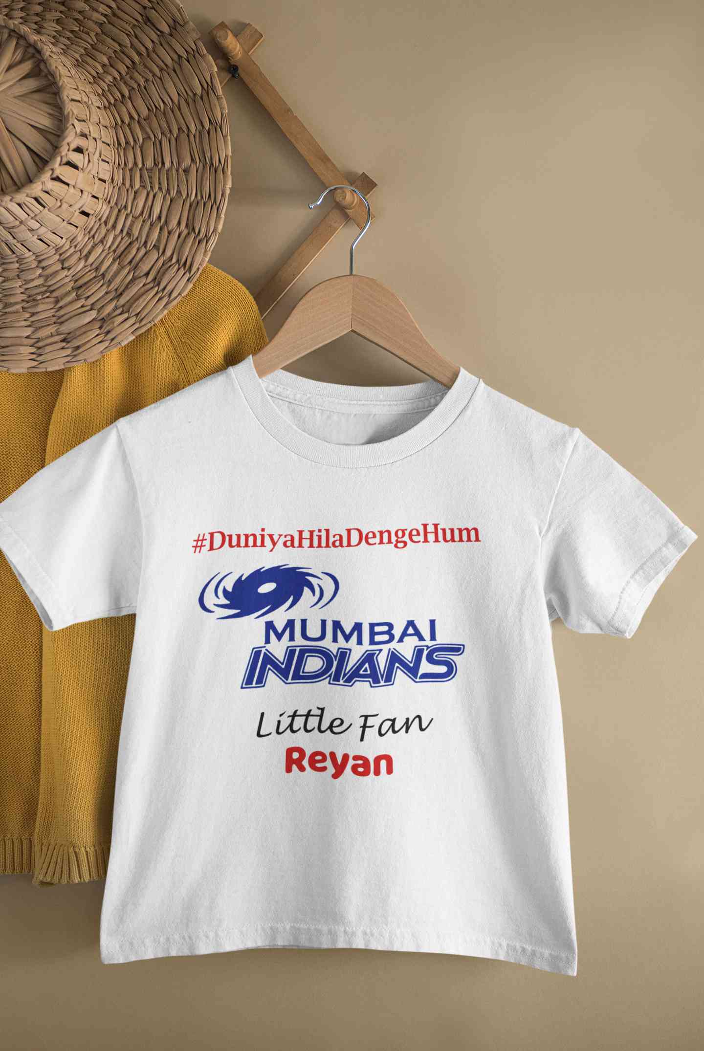 Custom Name IPL MI Mumbai Indians Duniya Hila Denge Hum Boy Half Sleeves T-Shirt for Boy-FunkyTeesClub