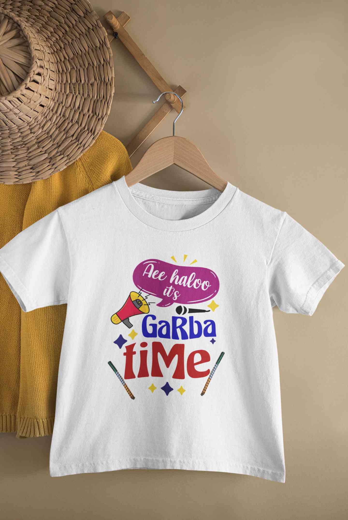 Ae Haloo Its Garba Time Navratri Half Sleeves T-Shirt For Girls -FunkyTeesClub