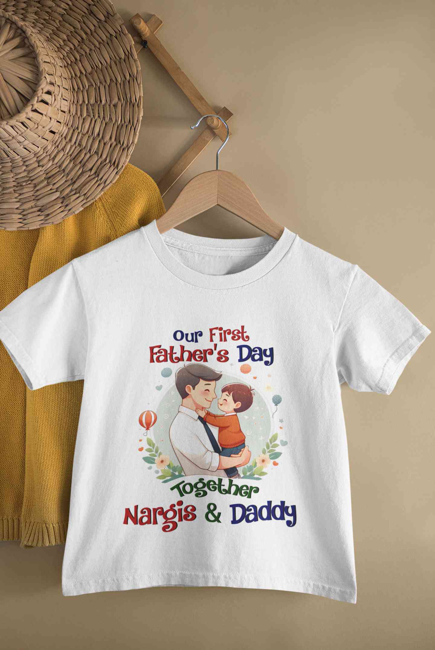 Custom Name Our First Father Day Half Sleeves T-Shirt For Girls -FunkyTeesClub