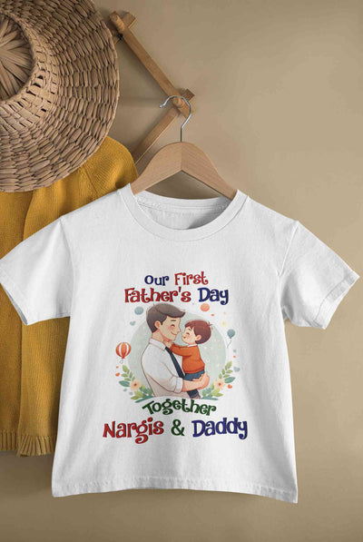Custom Name Our First Father Day Half Sleeves T-Shirt For Girls -FunkyTeesClub