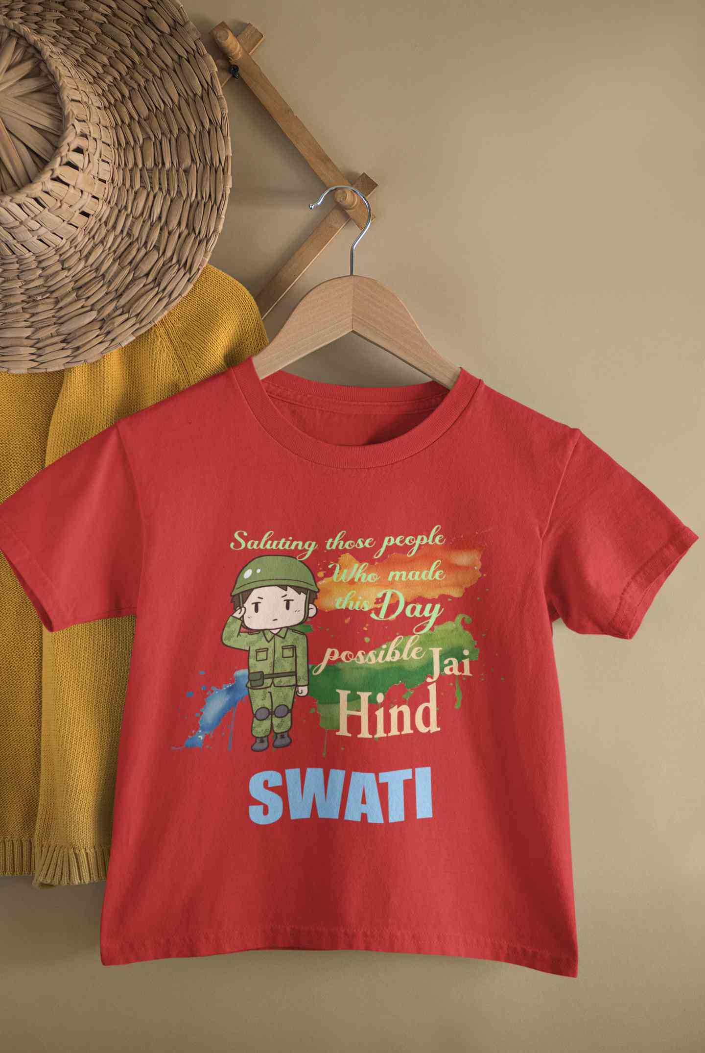 Custom Name Saluting Those People Who Made This Day Possible Jai Hind Independence Day Half Sleeves T-Shirt For Girls -FunkyTeesClub