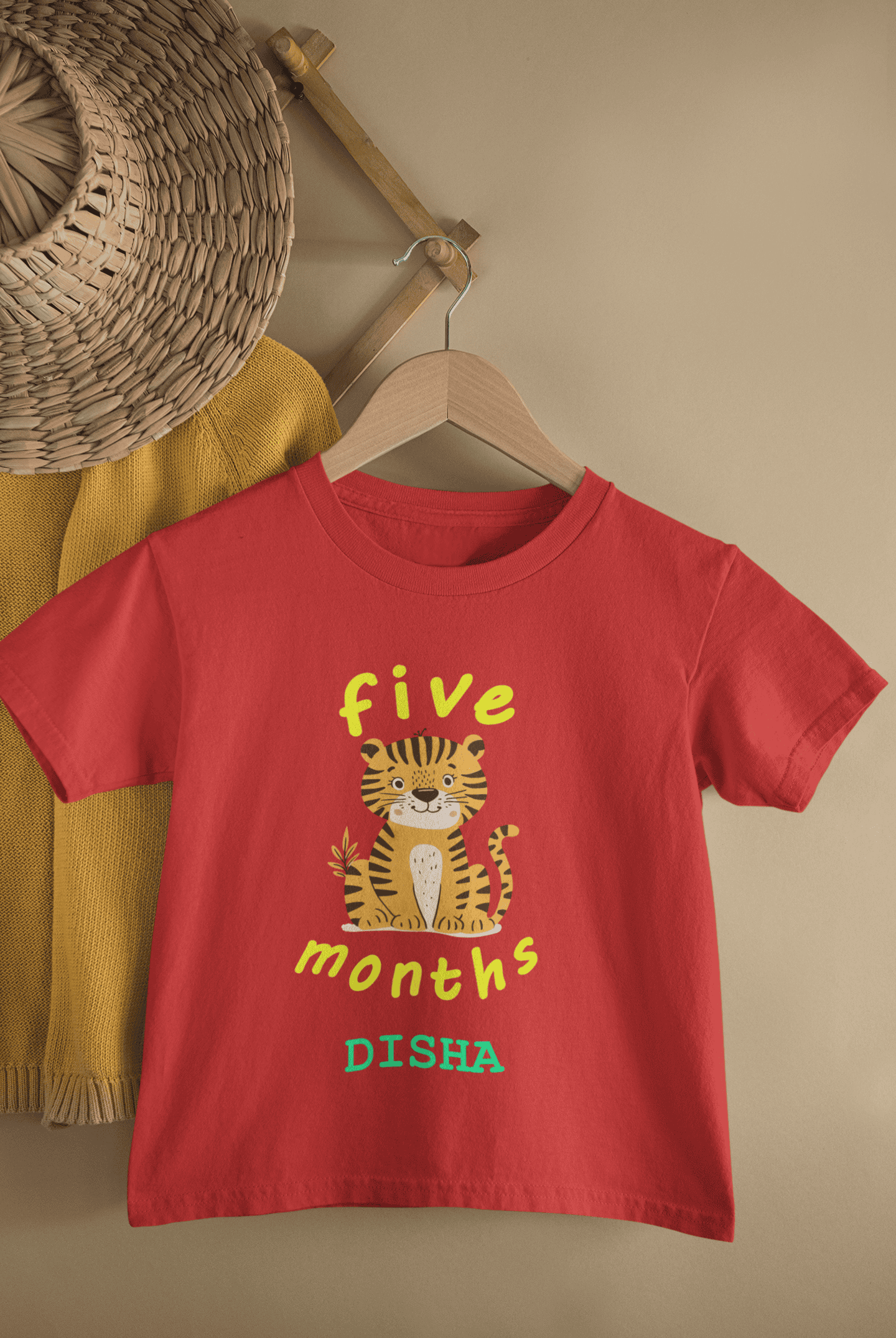 Custom Name Five Month Birthday Half Sleeves T-Shirt For Girls -FunkyTeesClub