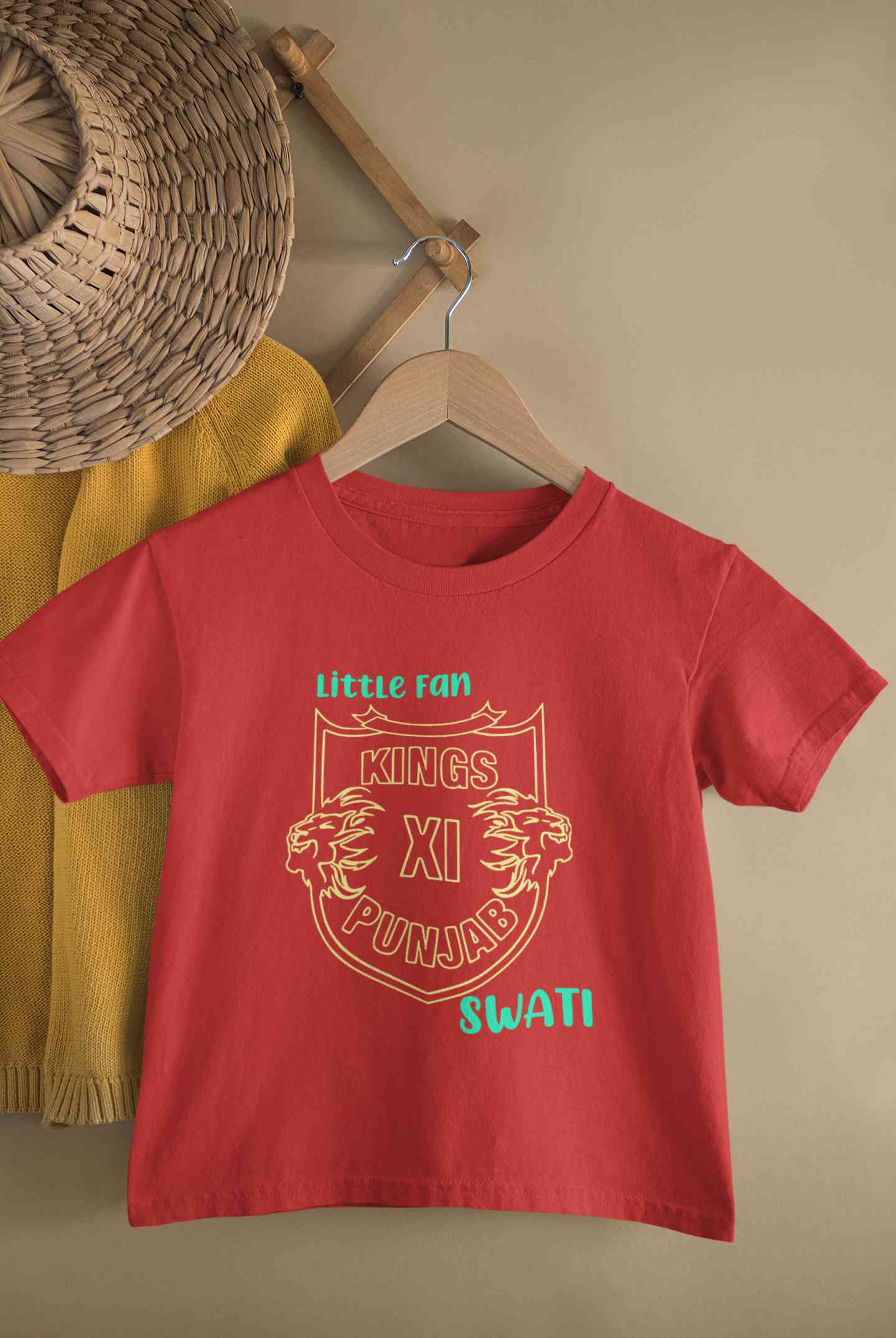 Custom Name IPL PBKS Punjab Super Kings Little Fan Half Sleeves T-Shirt For Girls -FunkyTeesClub