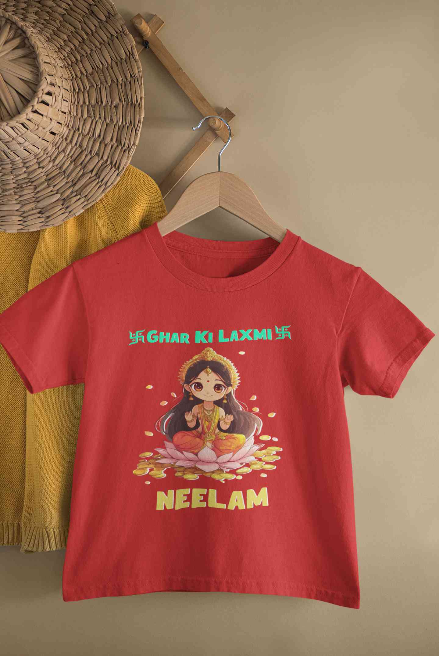 Custom Name Ghar Ki Laxmi Half Sleeves T-Shirt For Girls -FunkyTeesClub