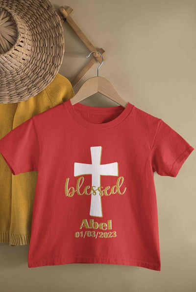 Custom Name And Date Blessed Baptism Christening Day Half Sleeves T-Shirt for Boy-FunkyTeesClub