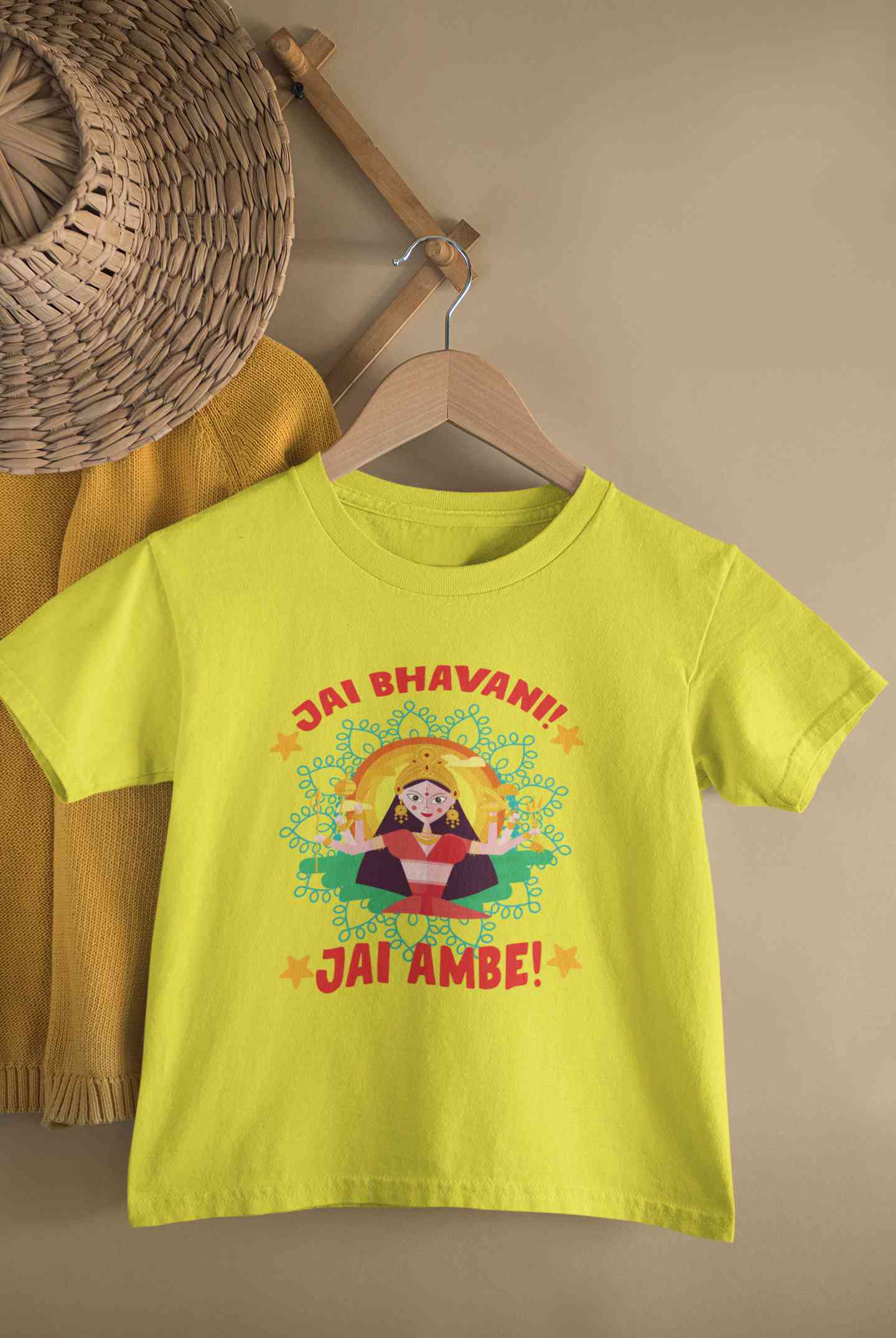 Jai Bhavani Jai Ambe Navratri Half Sleeves T-Shirt For Girls -FunkyTeesClub