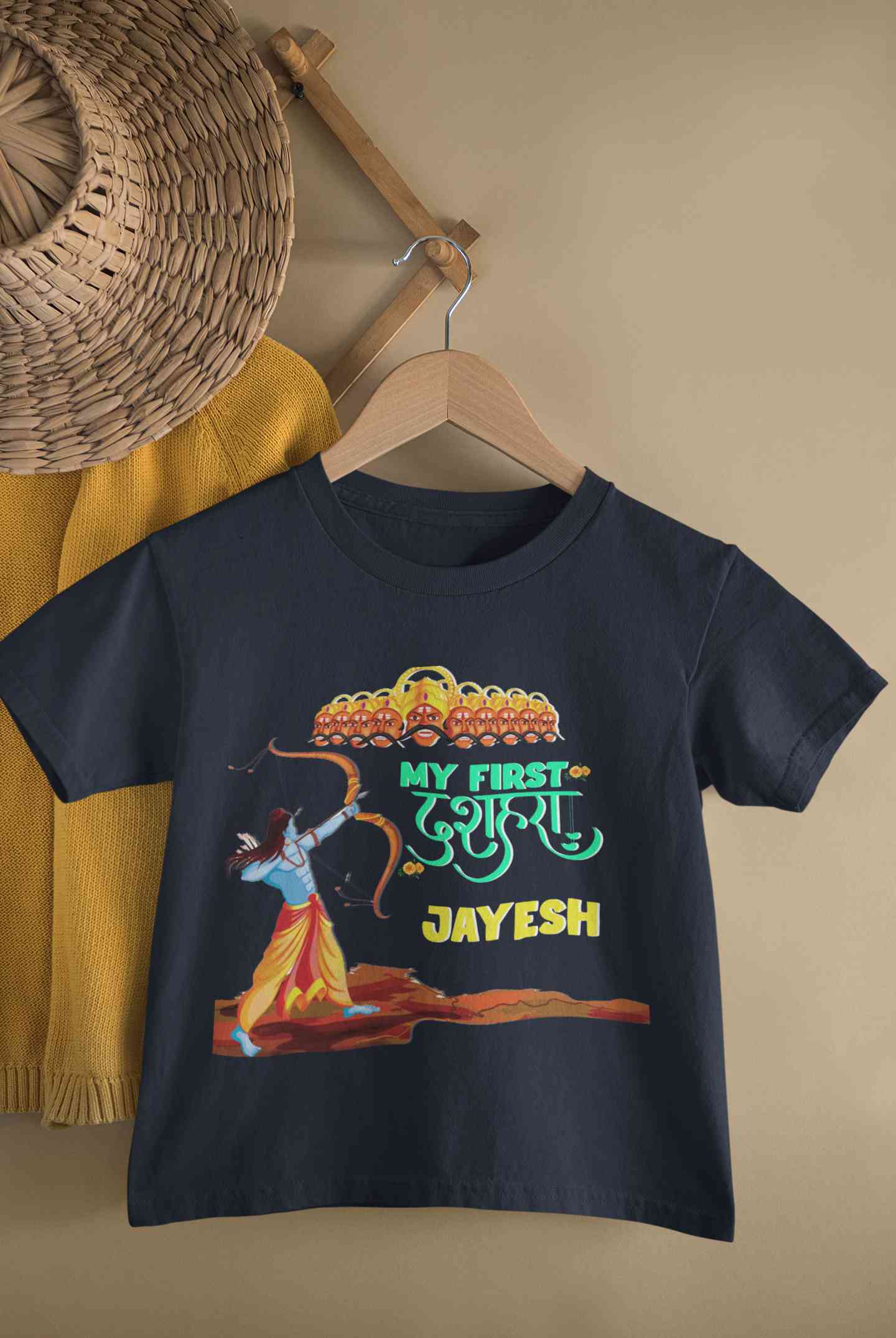 Custom Name My First Dussehra Half Sleeves T-Shirt for Boy-FunkyTeesClub