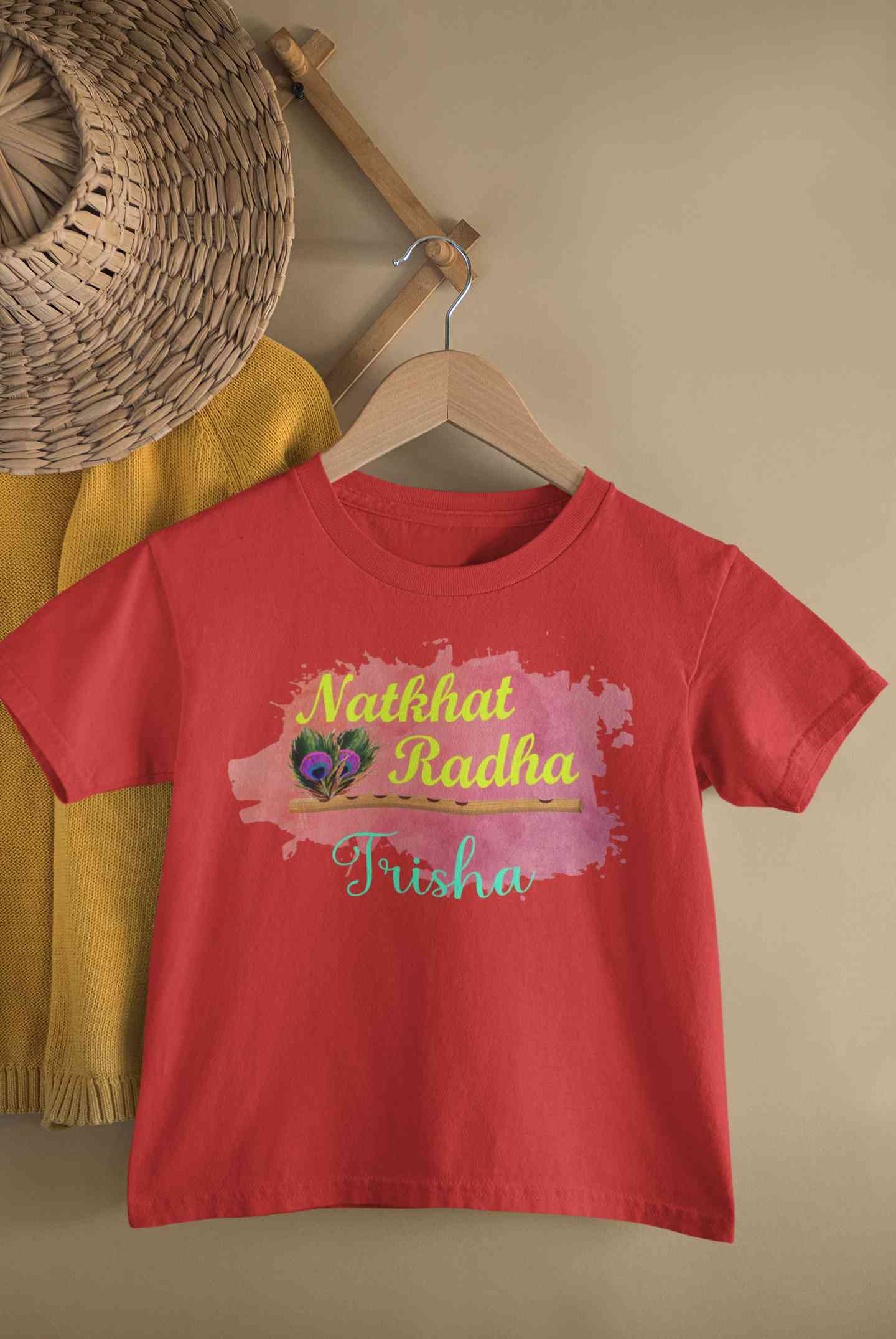 Custom Name Natkhat Radha Janmashtami Half Sleeves T-Shirt For Girls -FunkyTeesClub