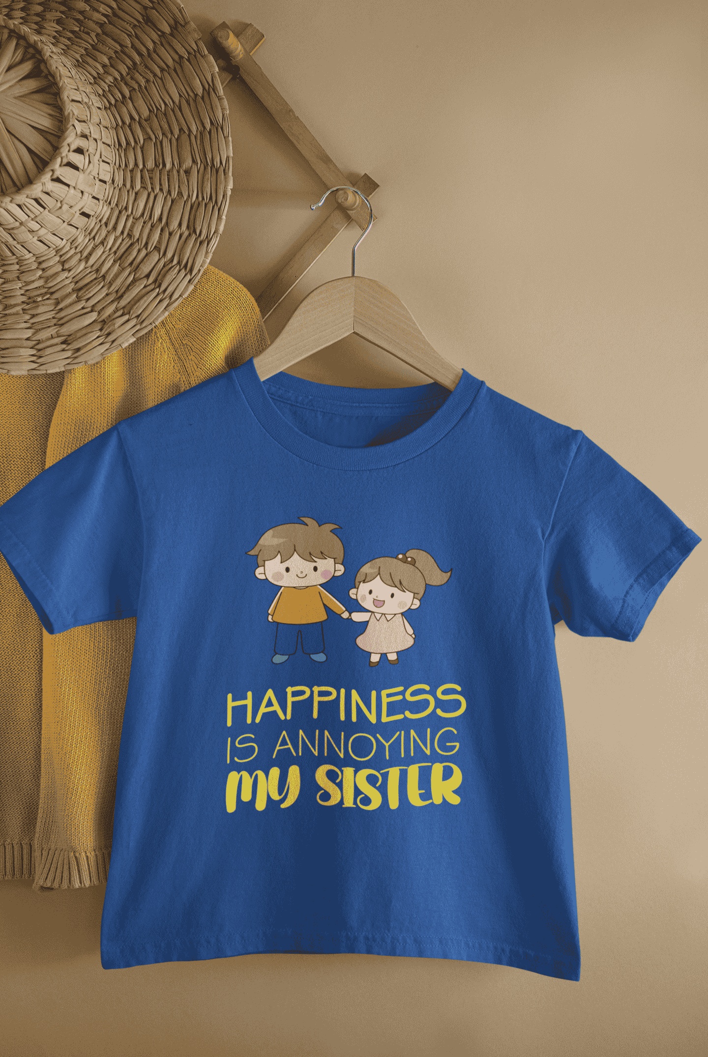 Happiness Is Annoying My Sister Rakshabandhan Half Sleeves T-Shirt for Boys -FunkyTeesClub